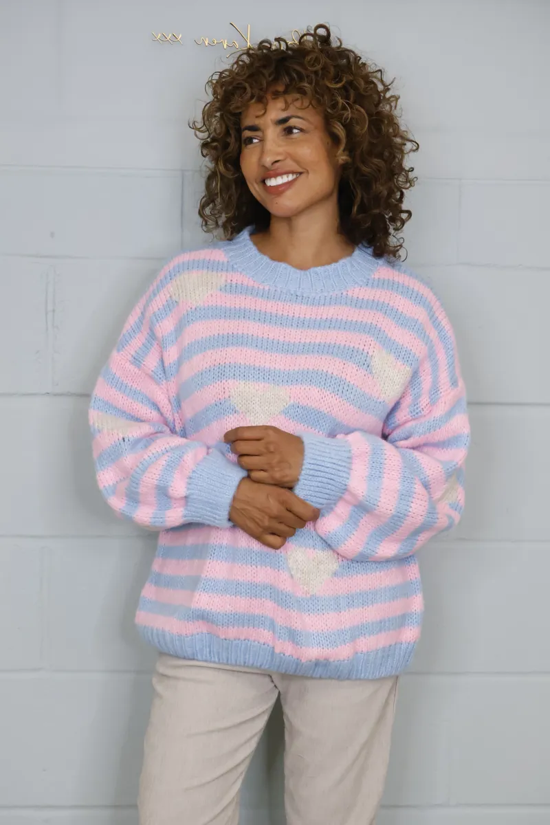 Goose Island heart stripe jumper Pink-1