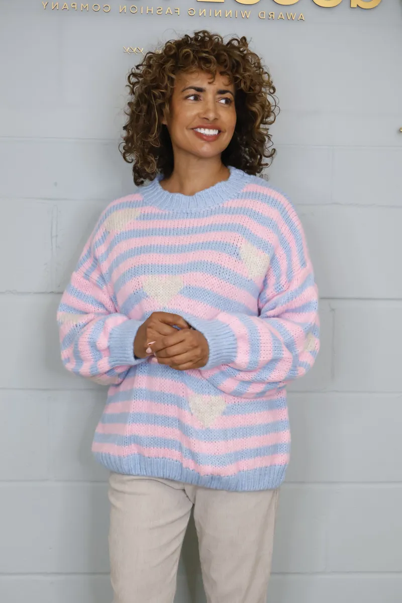 Goose Island heart stripe jumper Pink
