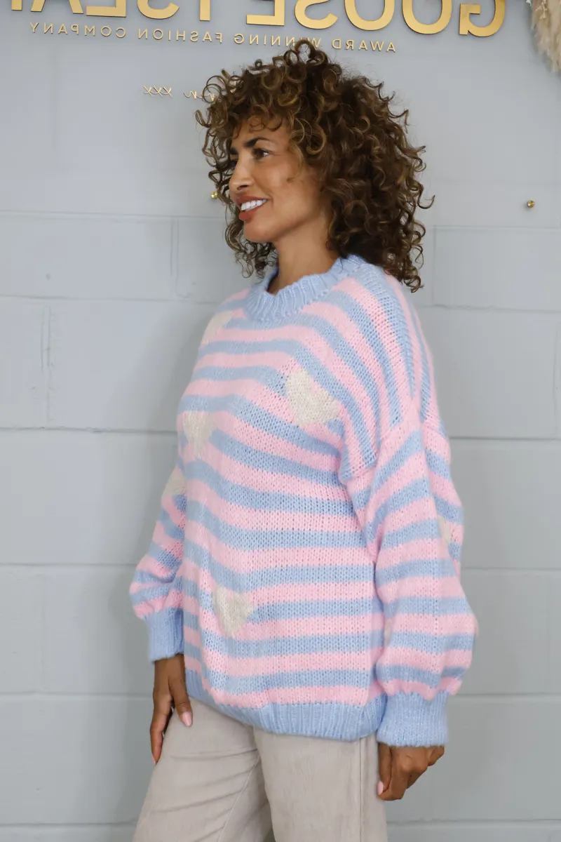 Goose Island heart stripe jumper Pink-3