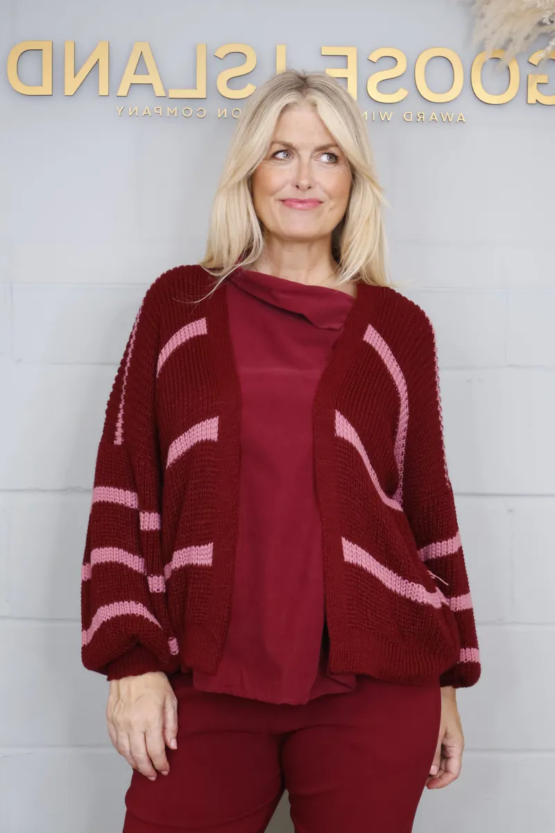 Goose Island stripe cardigan Bordeaux-2