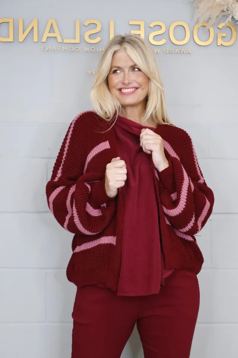 Goose Island stripe cardigan Bordeaux-1