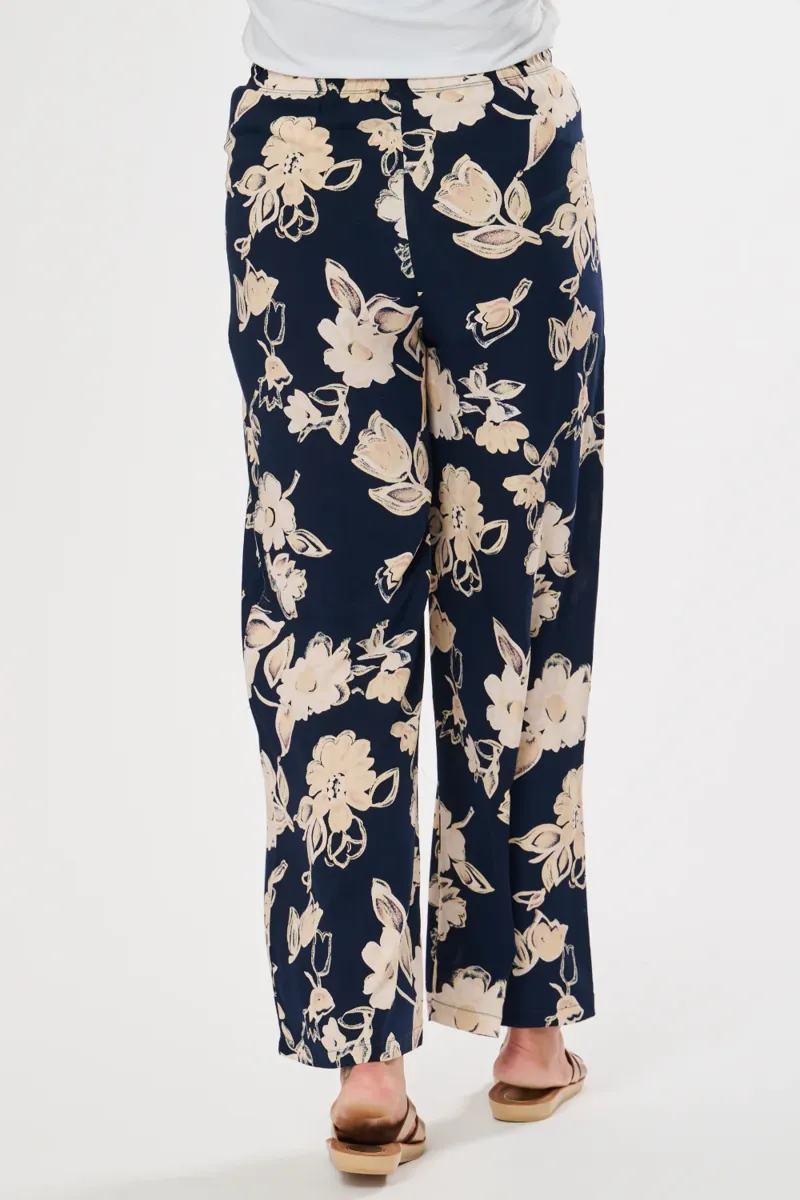 Saloos floral trousers with mock tie waist Navy-2