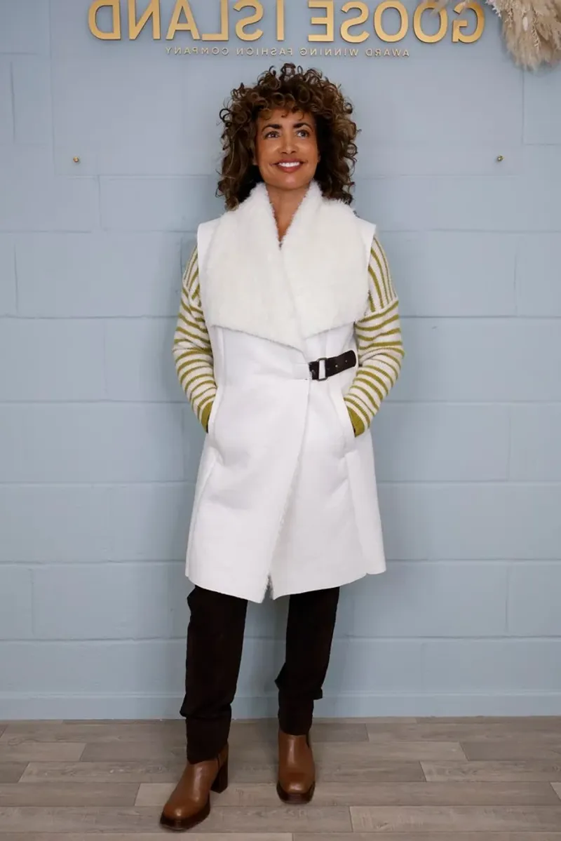 Goose Island suede look buckle gilet White-1