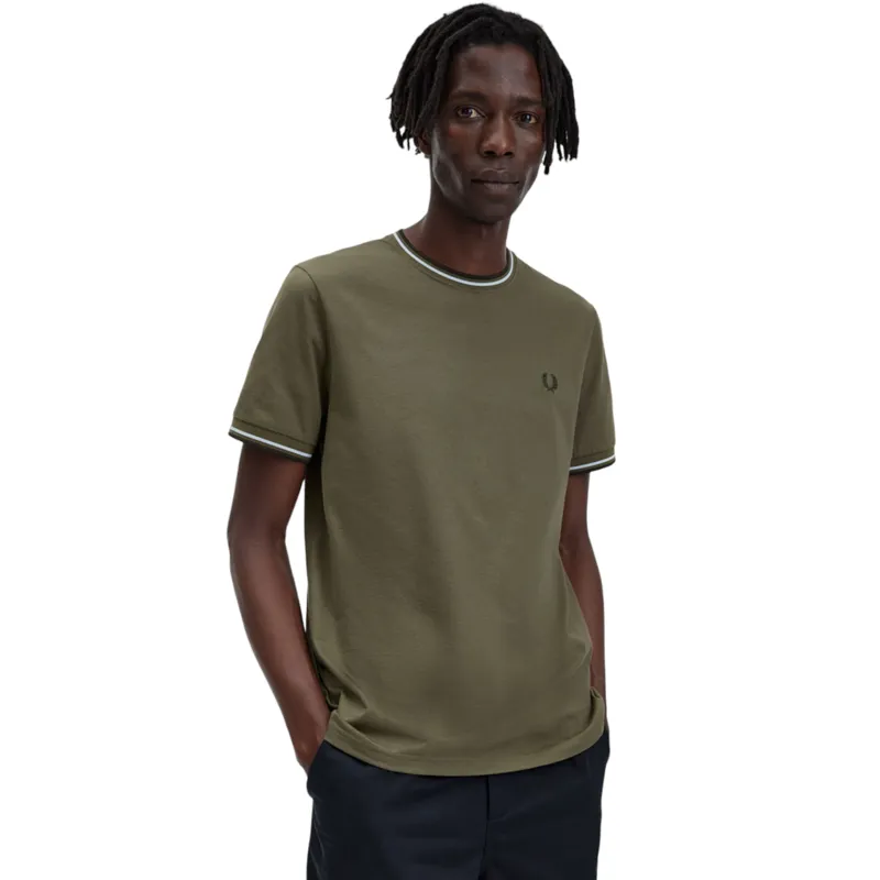 Fred Perry Twin Tipped T-shirt Uniform Green / Ice Blue / Green-2