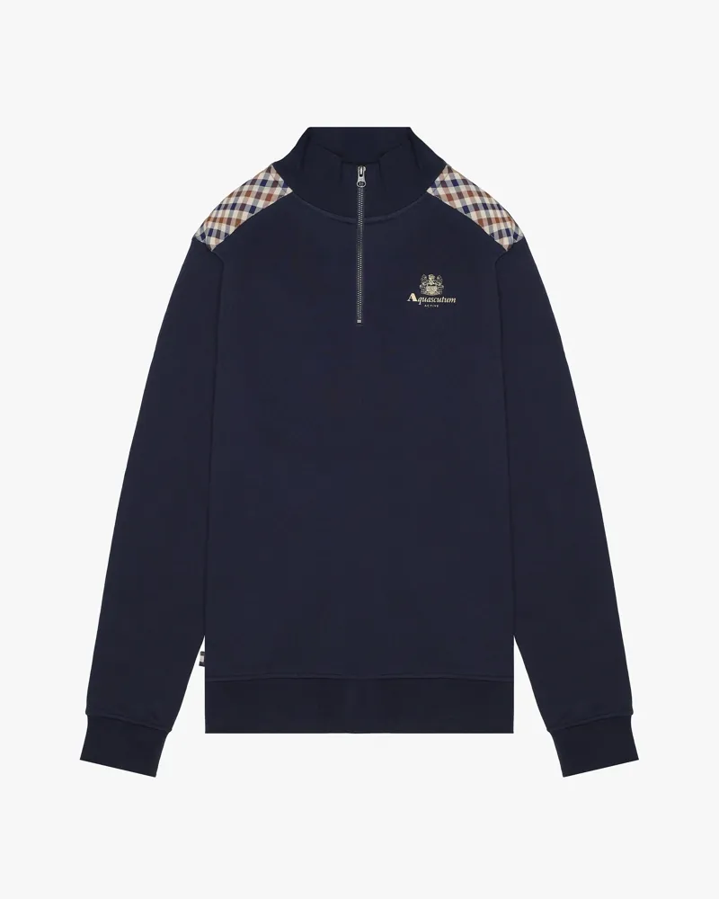 Aquascutum Club Check Shoulder Quarter Zip Navy -4
