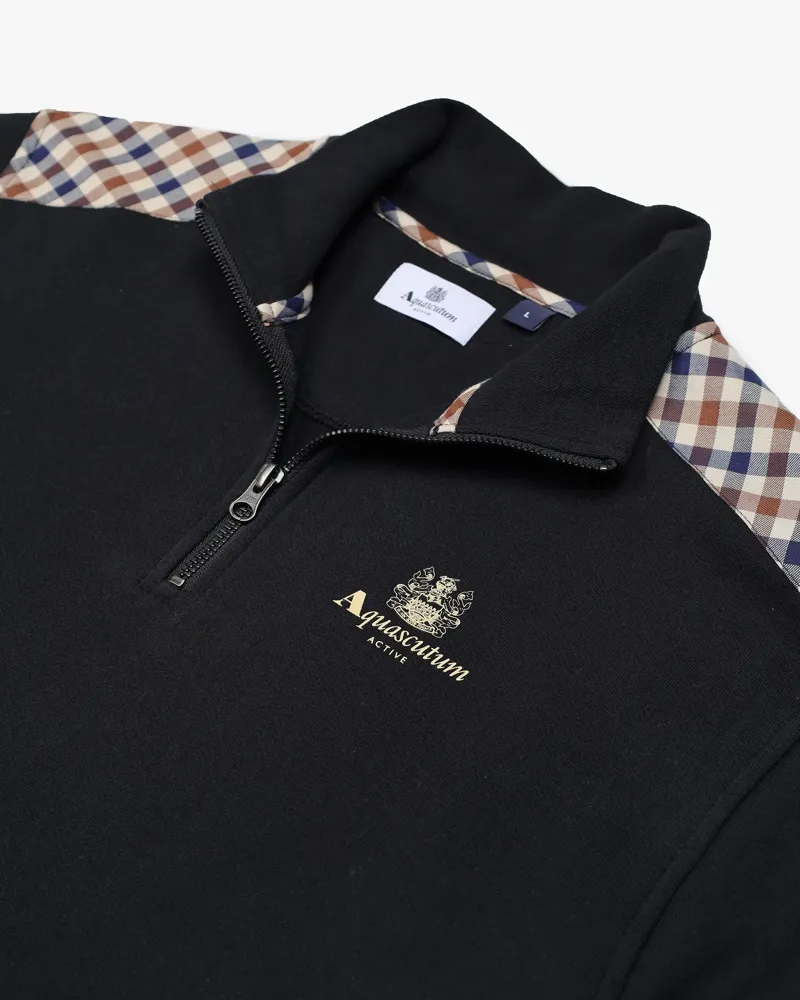 Aquascutum Club Check Shoulder Quarter Zip Black-1