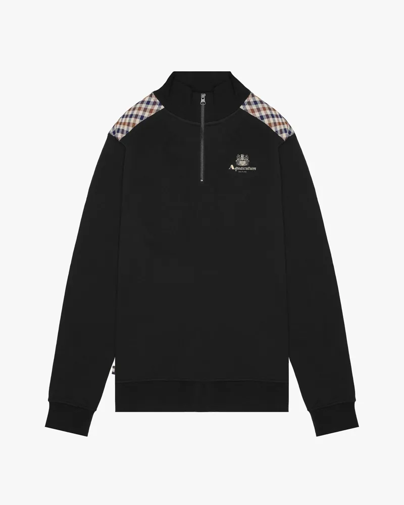 Aquascutum Club Check Shoulder Quarter Zip Black-4