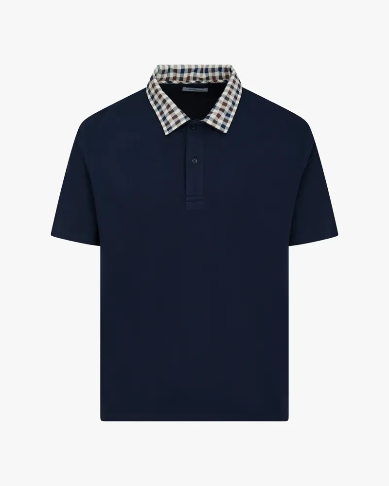 Aquascutum Club Check Collar Polo Shirt Navy-4