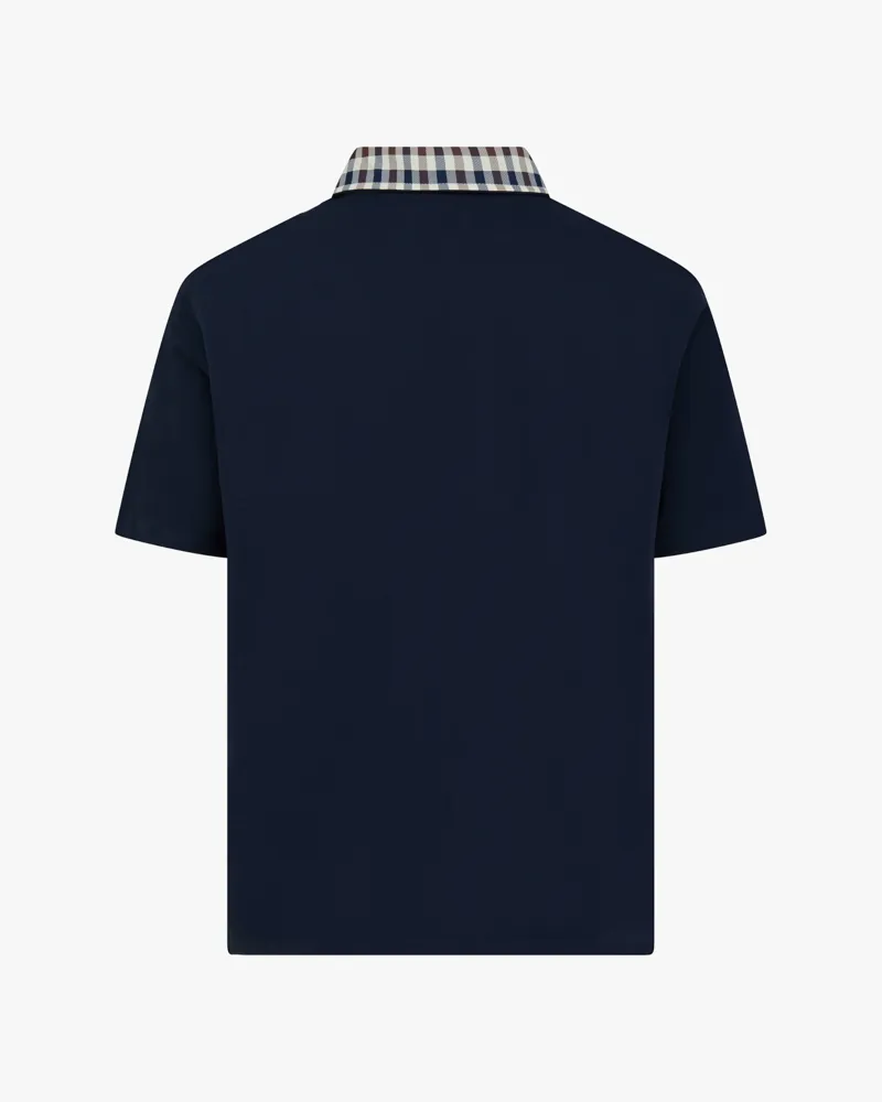 Aquascutum Club Check Collar Polo Shirt Navy-3