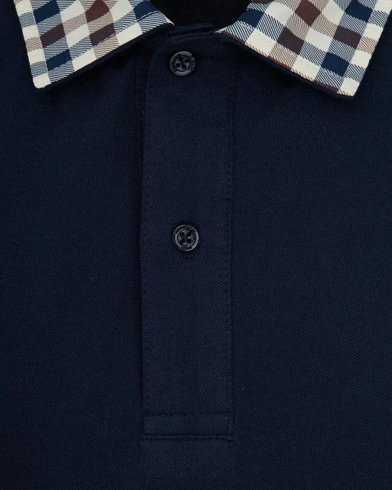 Aquascutum Club Check Collar Polo Shirt Navy-1