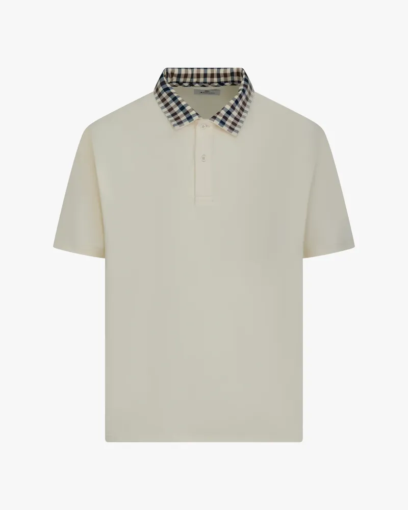 Aquascutum Club Check Collar Polo Shirt Cream-4