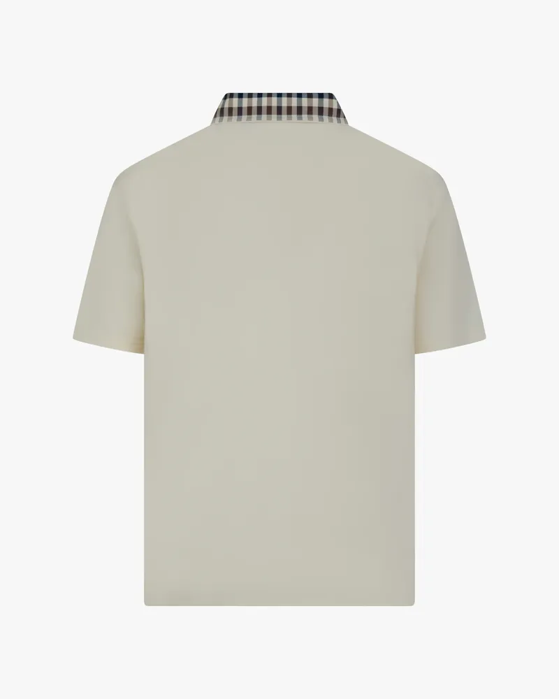 Aquascutum Club Check Collar Polo Shirt Cream-3