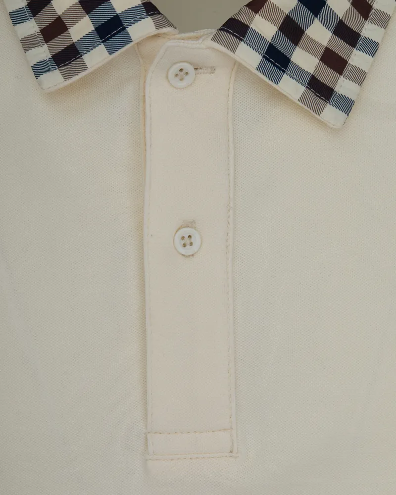 Aquascutum Club Check Collar Polo Shirt Cream-1