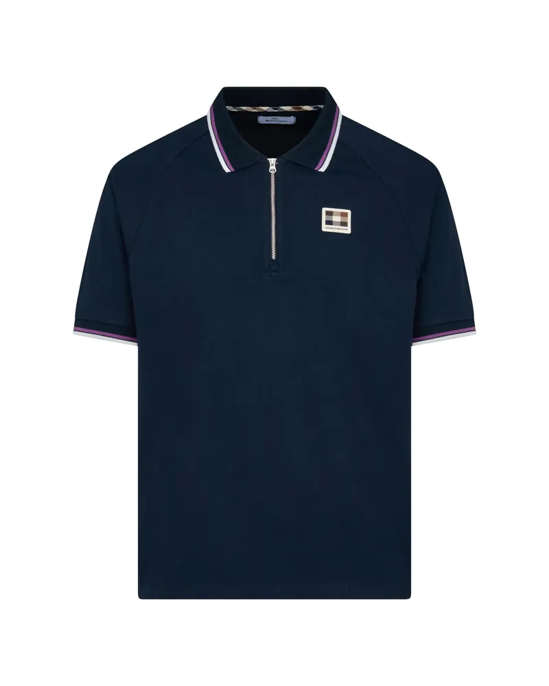 Aquascutum Stretch Pique Half Zip Polo Navy -5