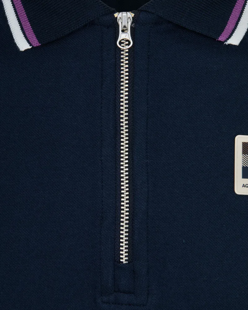 Aquascutum Stretch Pique Half Zip Polo Navy -1