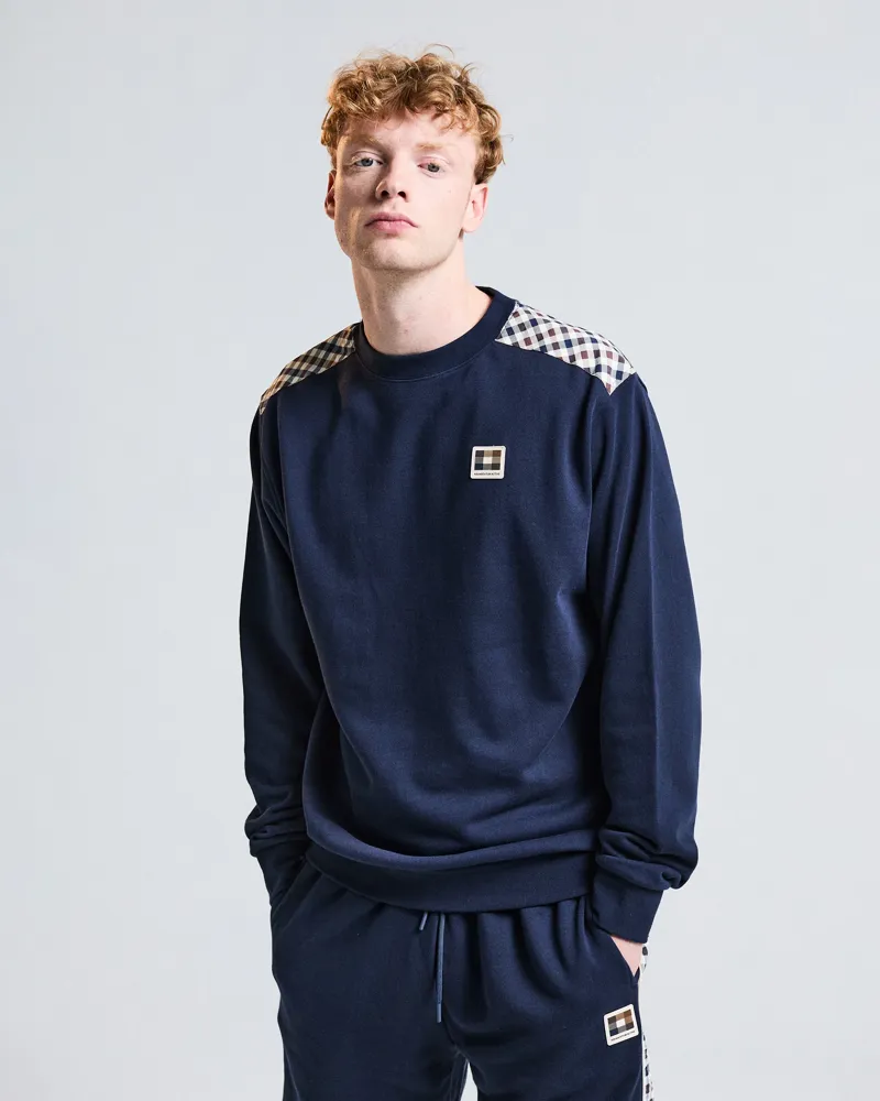Aquascutum Lamina Insert Crew Sweatshirt Navy-1