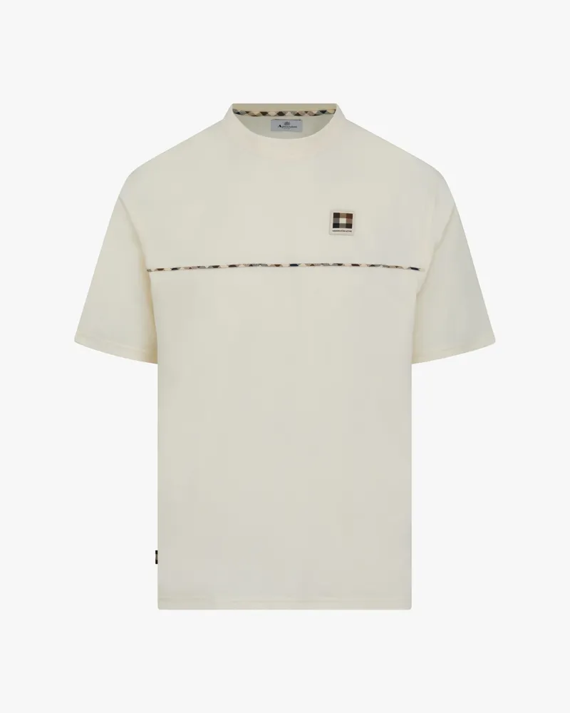 Aquascutum Club Check Piping T-Shirt Cream -3