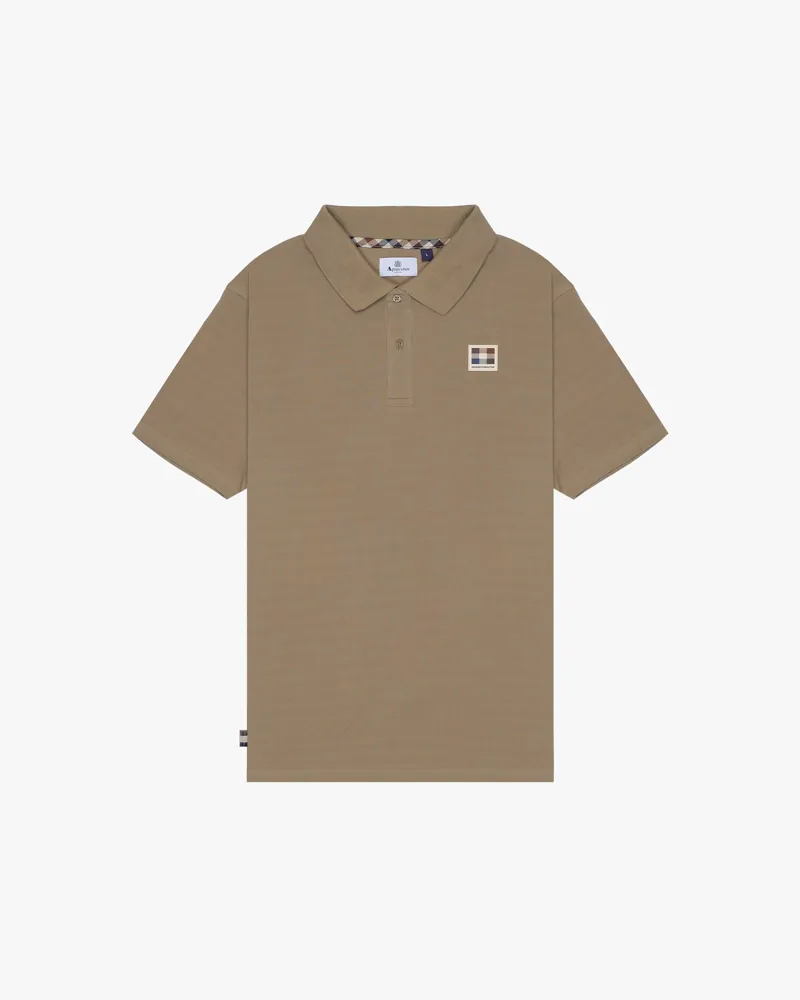 Aquascutum Rubber Patch Pique Polo Beige -4