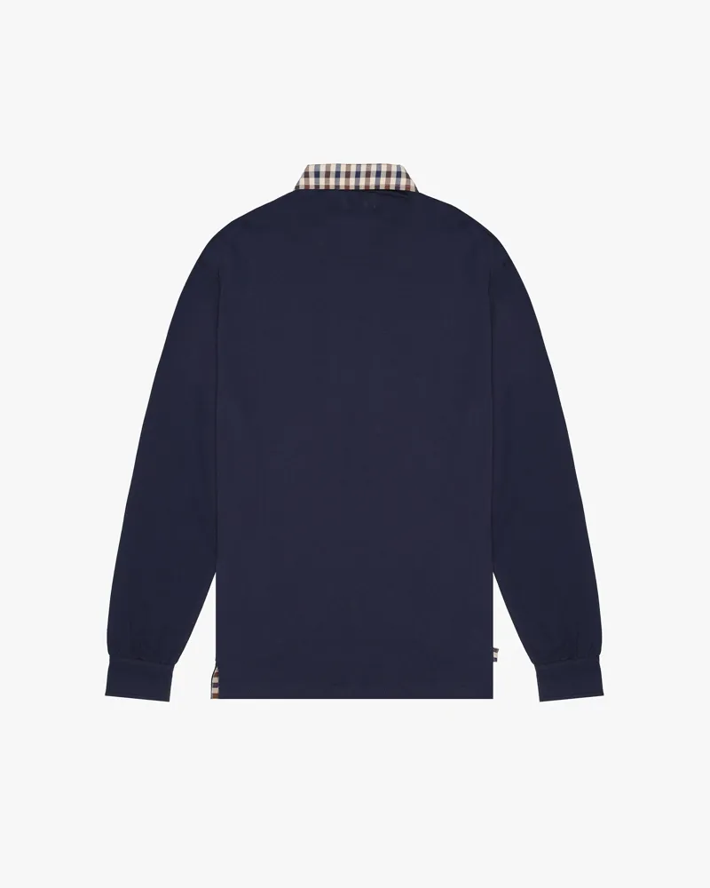 Aquascutum Longsleeve Club Check Collar Polo Navy-3