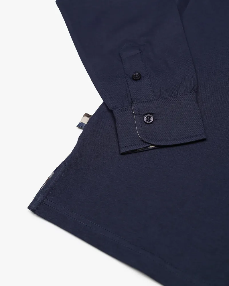 Aquascutum Longsleeve Club Check Collar Polo Navy-4