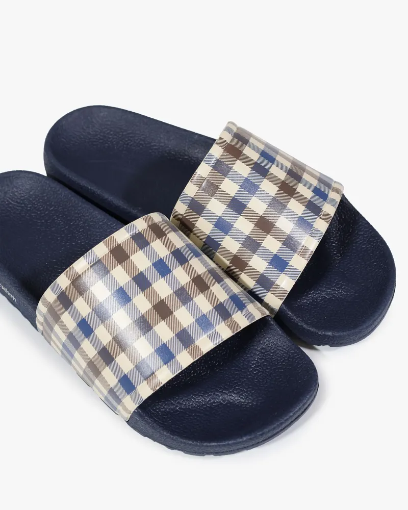Aquascutum Club Check Sliders Navy-9