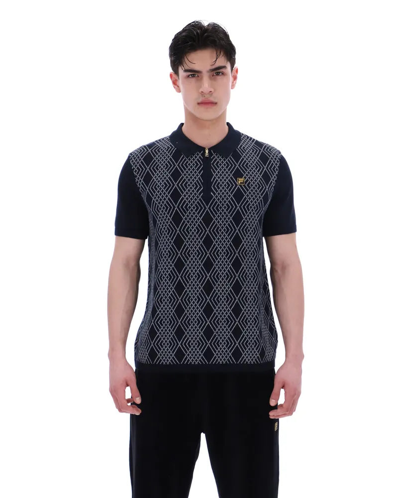 Fila Castello Jacquard Knitted Polo with Zip Black 