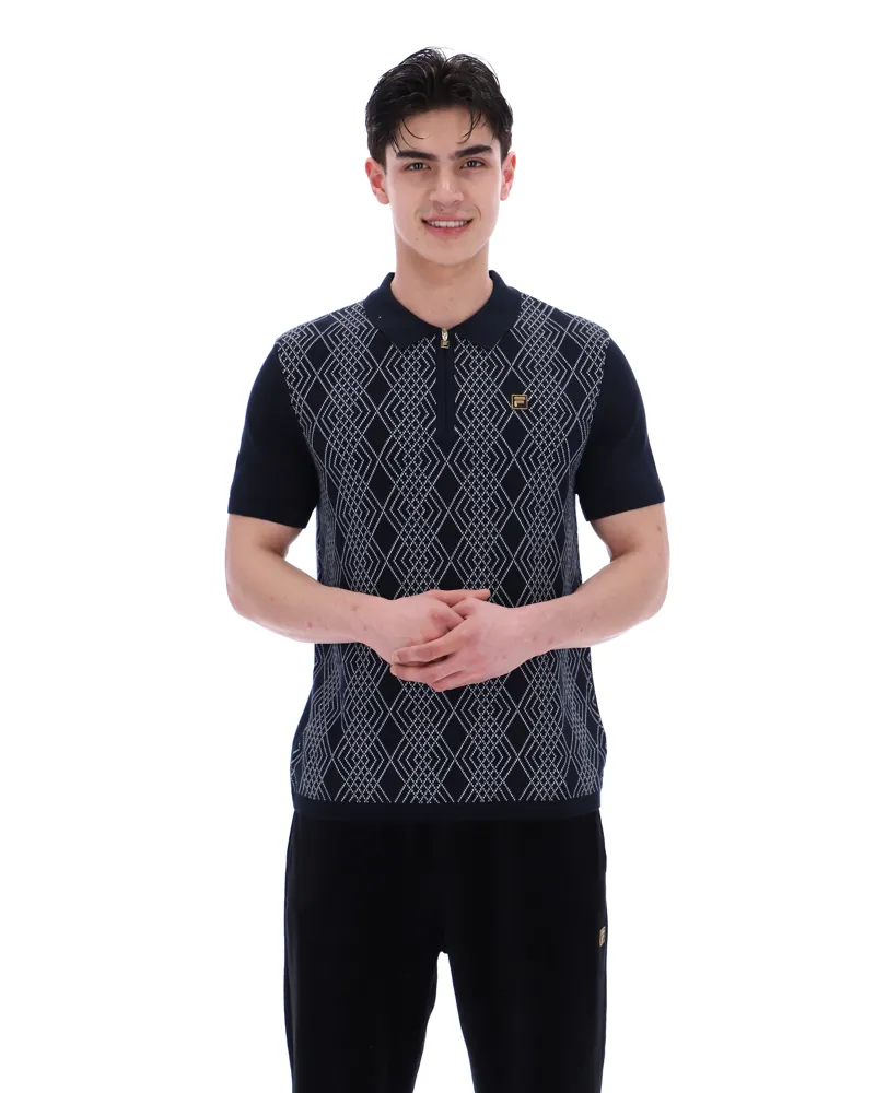 Fila Castello Jacquard Knitted Polo with Zip Black -1