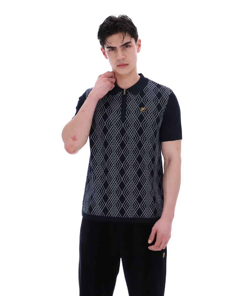 Fila Castello Jacquard Knitted Polo with Zip Black -2