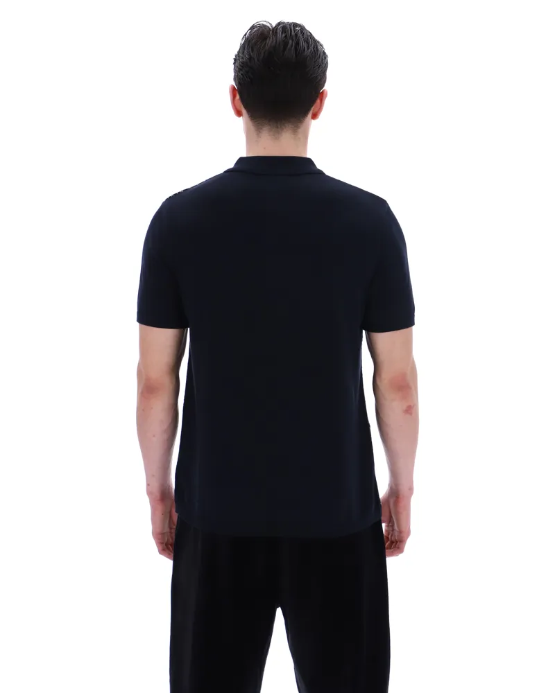 Fila Castello Jacquard Knitted Polo with Zip Black -6