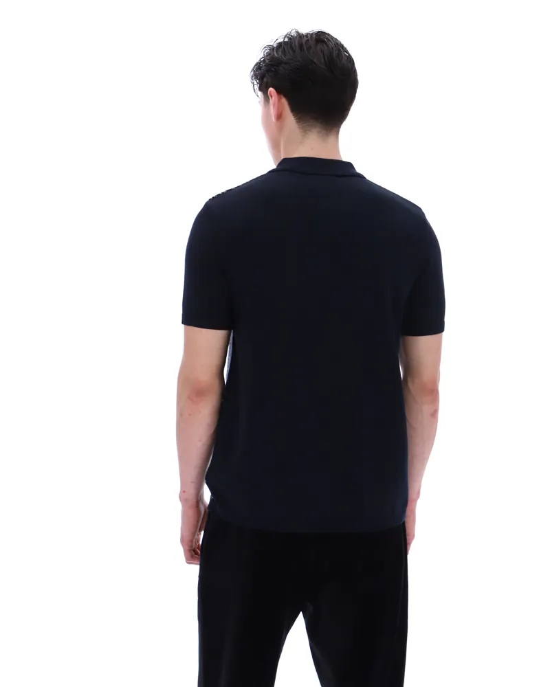 Fila Castello Jacquard Knitted Polo with Zip Black -7