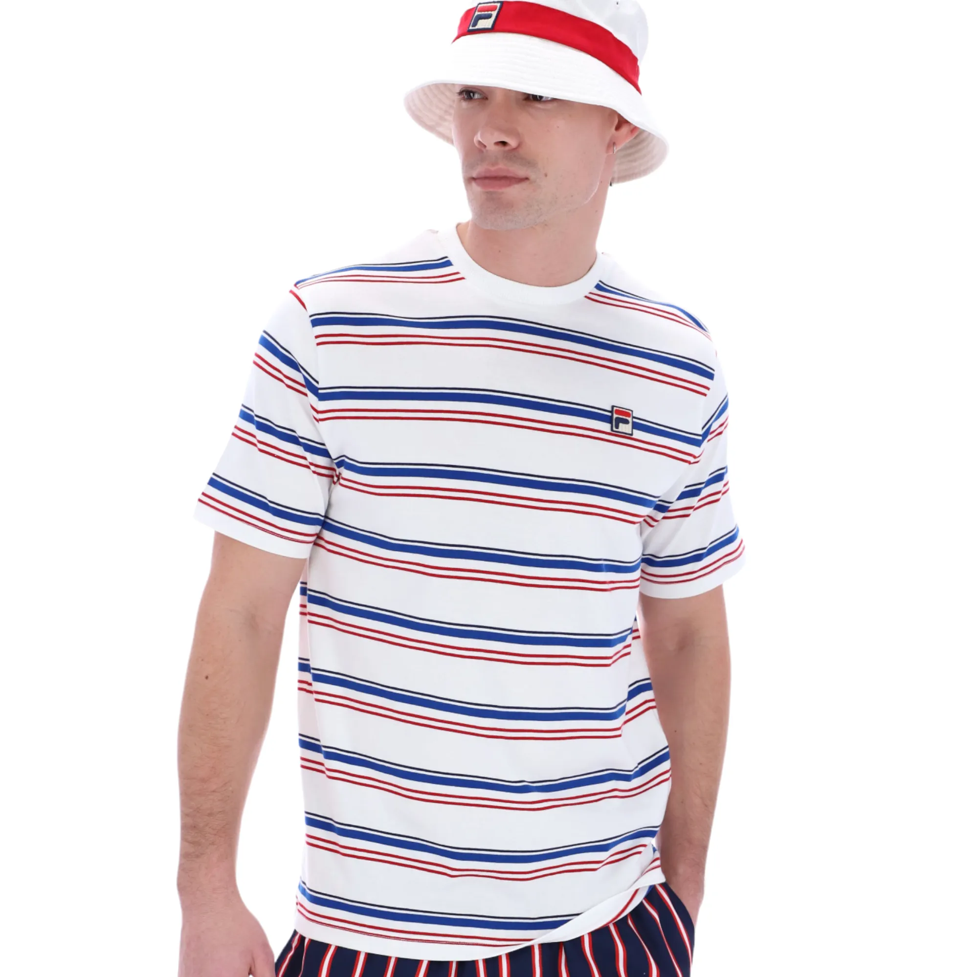 Fila S23MH009 100 Mens Stan Stripe T shirt White Red Blue