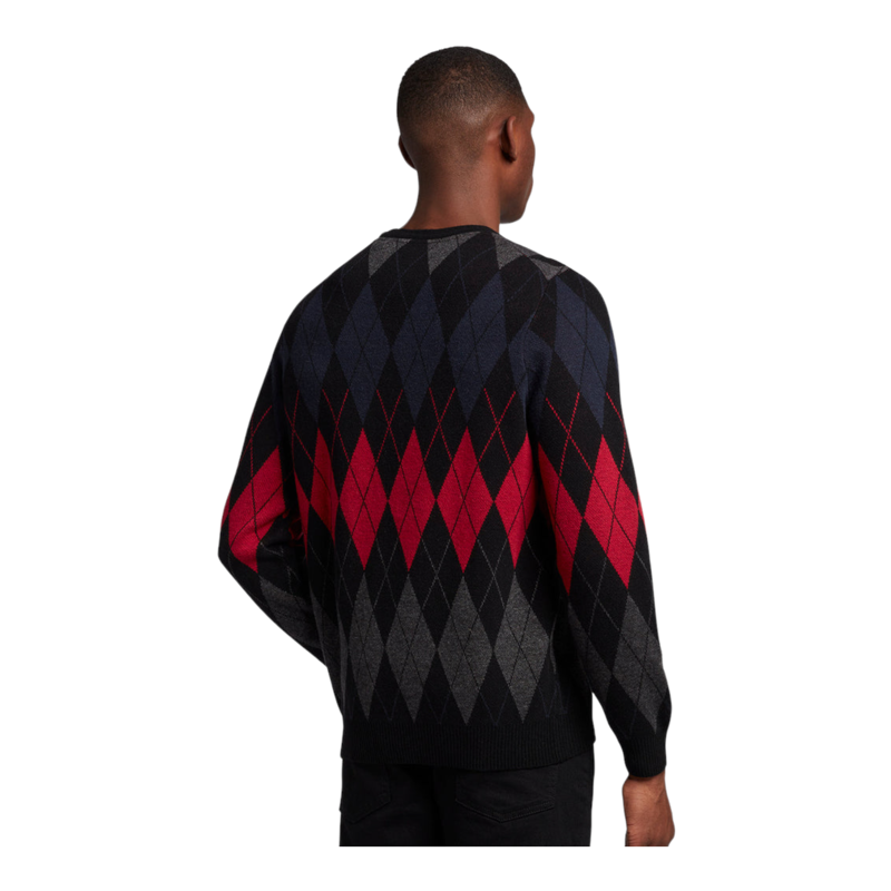 Lyle and Scott British Argyle Crew Neck Pringle Jumper Black/Blue/Red-1