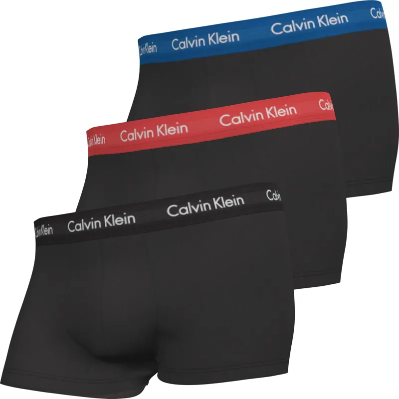 Calvin Klein 3 Pack Low Rise Boxers Blue/Strawberry/ Black LARGE ONLY 