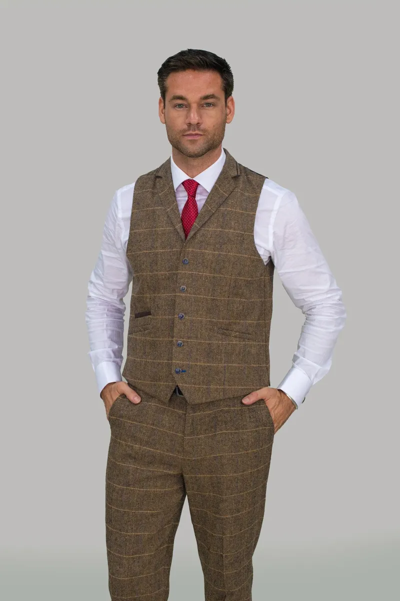 Cavani Albert Check Trouser Light Brown 40 WAIST ONLY-1