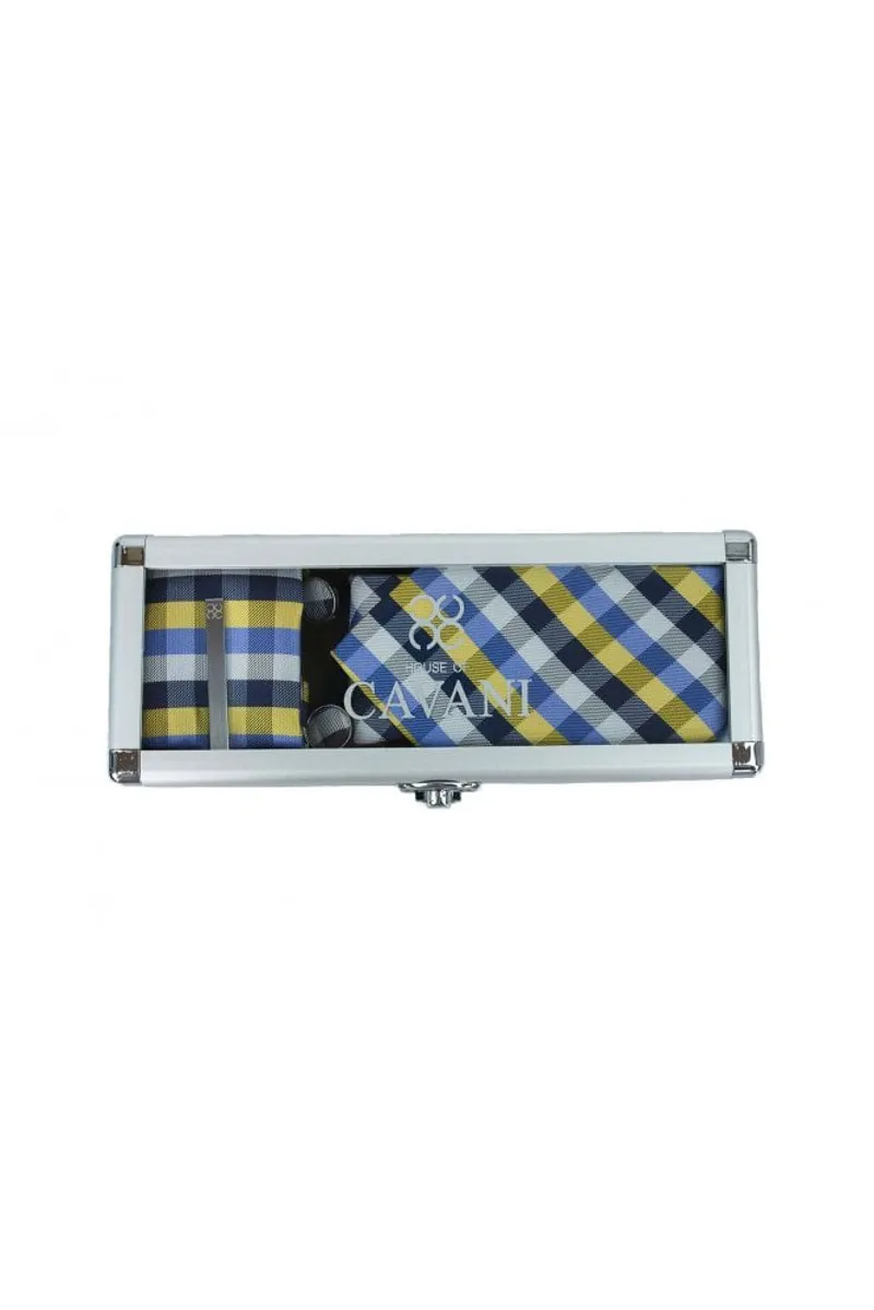 Cavani CV108 Check Tie Gift Set Blue / Yellow-1