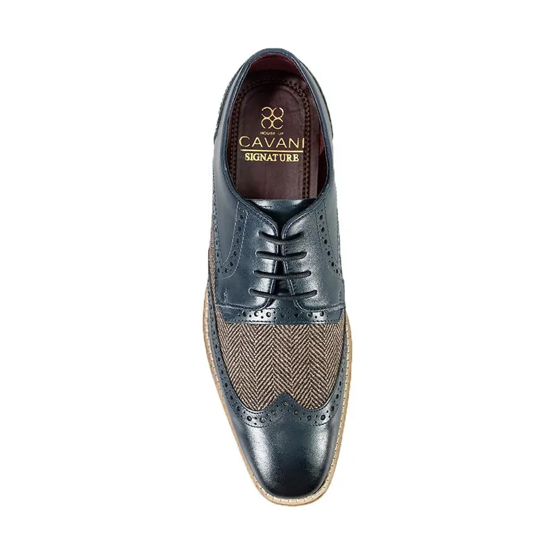 Cavani William Signature Tweed Brogue Shoes Navy SIZE 8 ONLY-1