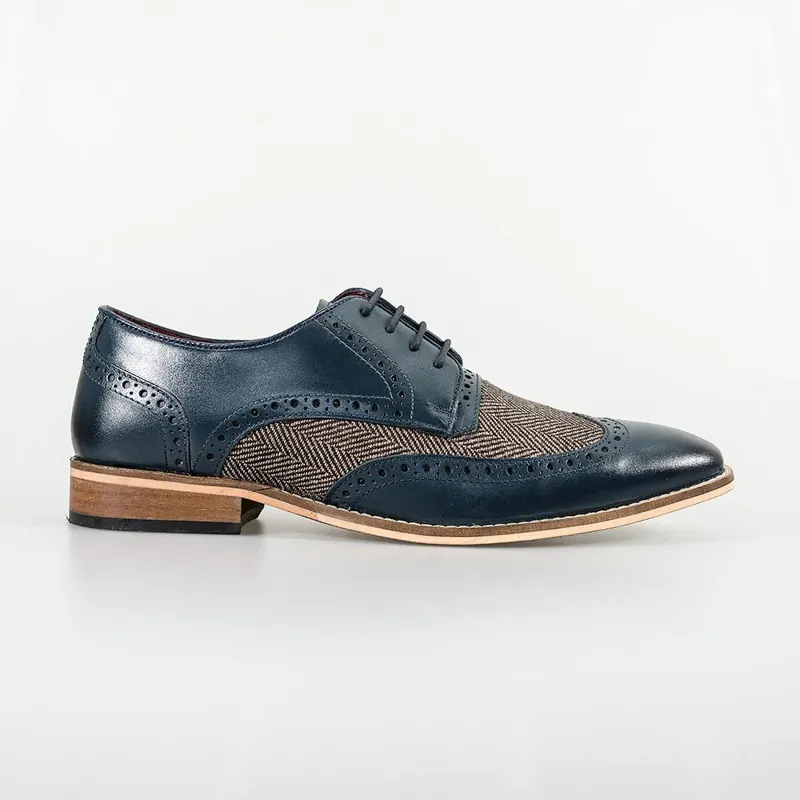 Cavani William Signature Tweed Brogue Shoes Navy SIZE 8 ONLY-2