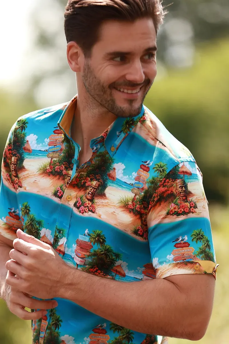 Claudio Lugli Beach Club Vibes Short Sleeve Shirt Blue