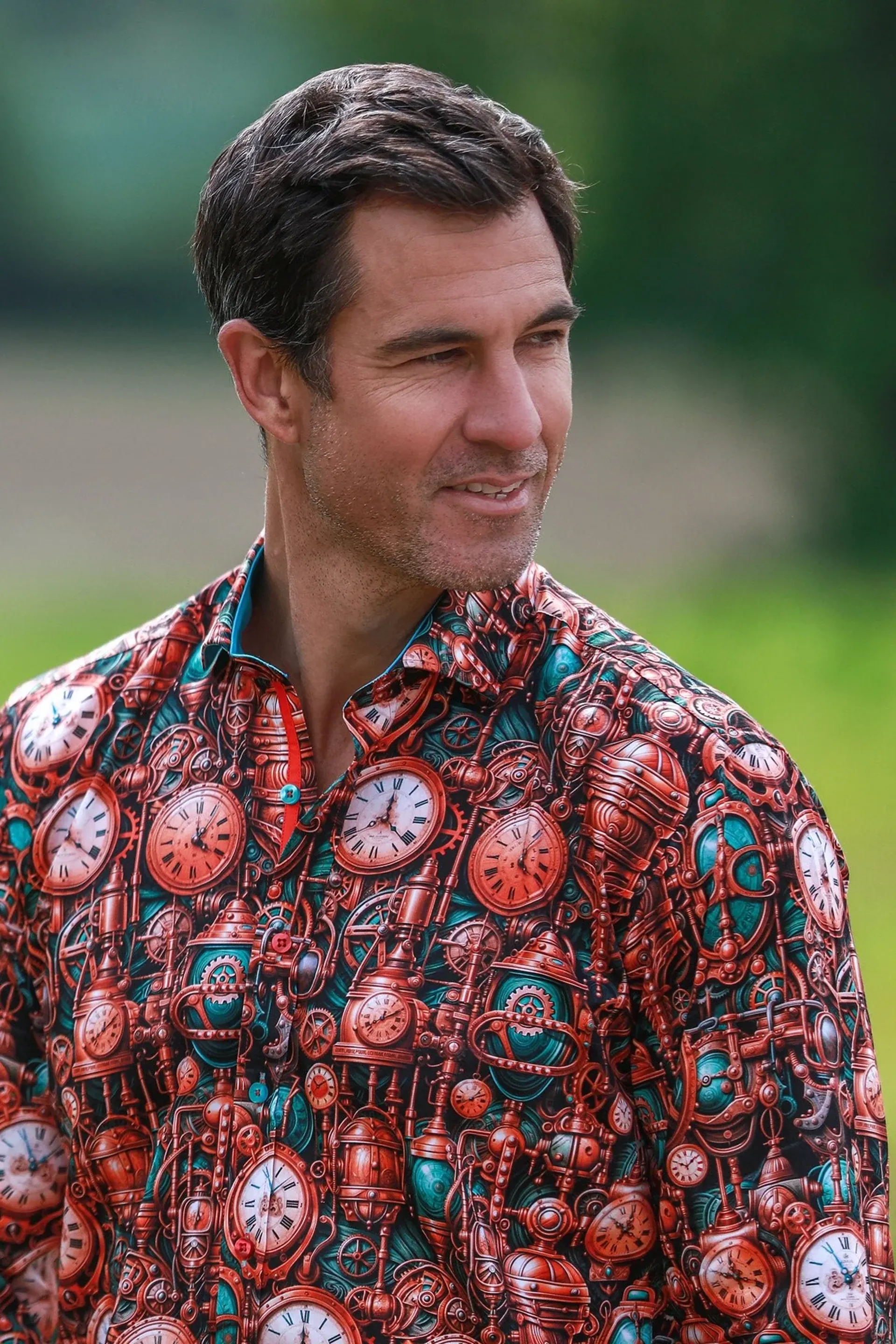 トップス Flocky Print Regular Collar Shirt Coat Claudio Lugli CP8027 Mens Clock Work Core Print Shirt Bronze