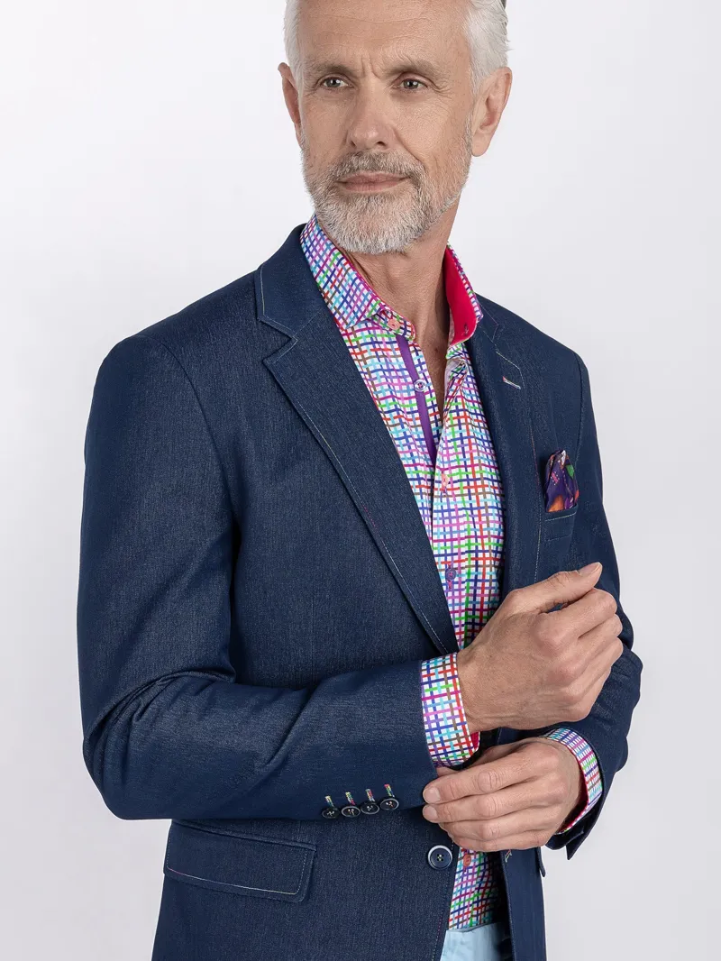 Claudio Lugli Denim Look Multi Stitch Blazer Indigo-1