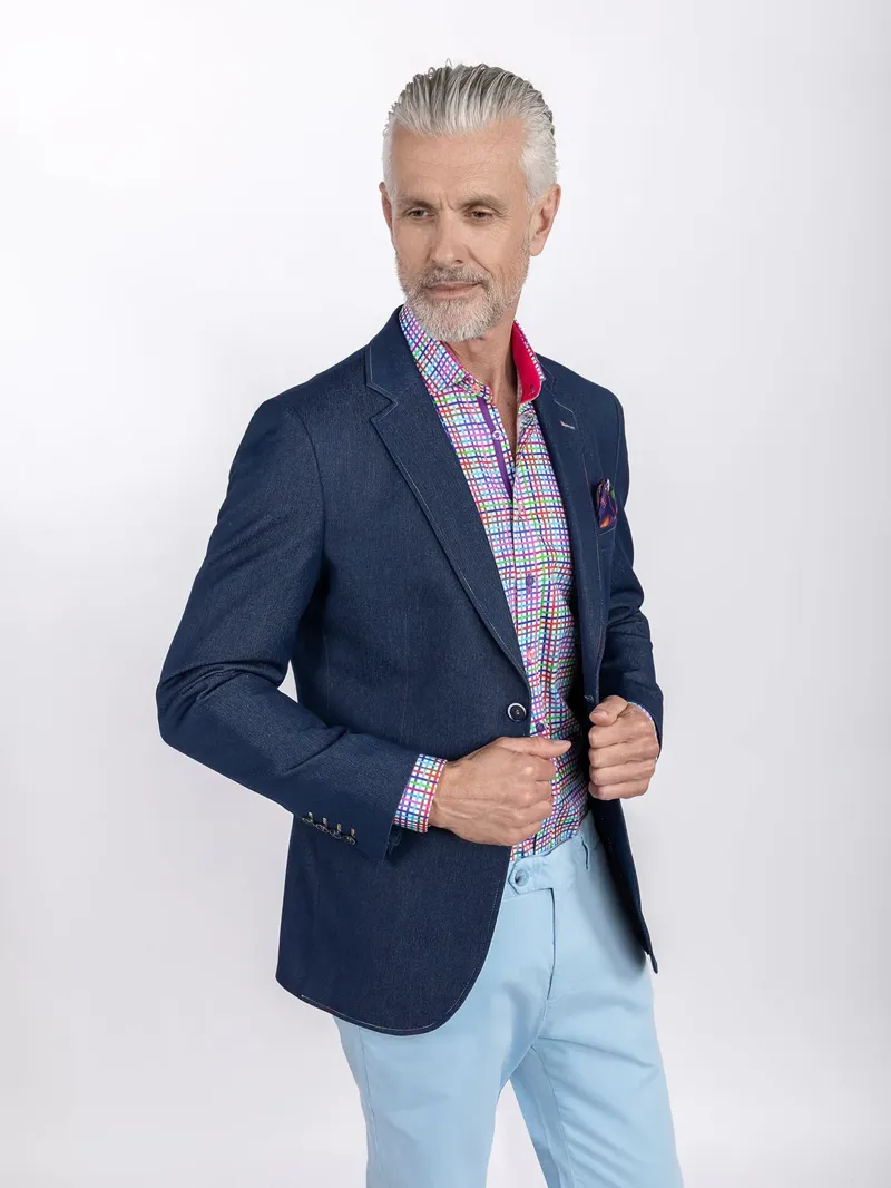 Claudio Lugli Denim Look Multi Stitch Blazer Indigo-4