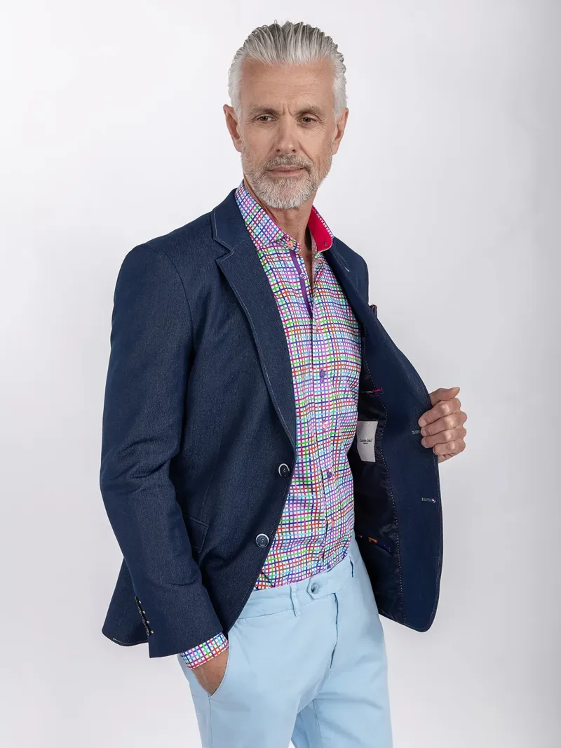 Claudio Lugli Denim Look Multi Stitch Blazer Indigo-5