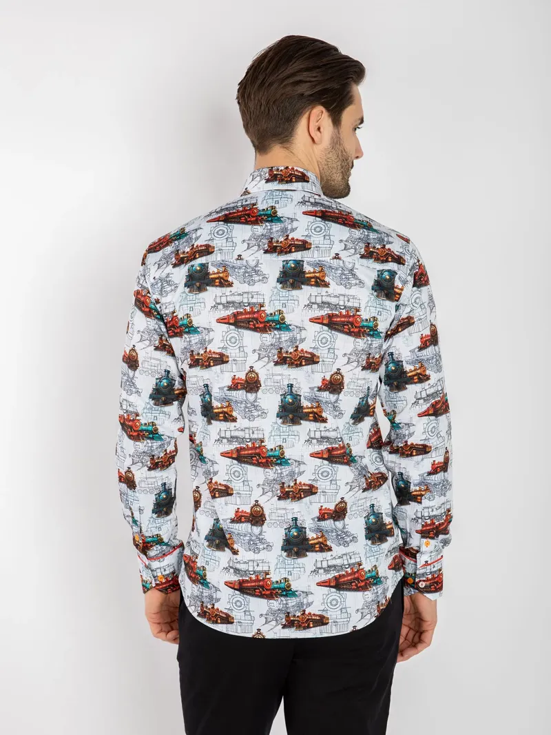 Claudio Lugli Locomotive Train Blueprint Shirt White -1