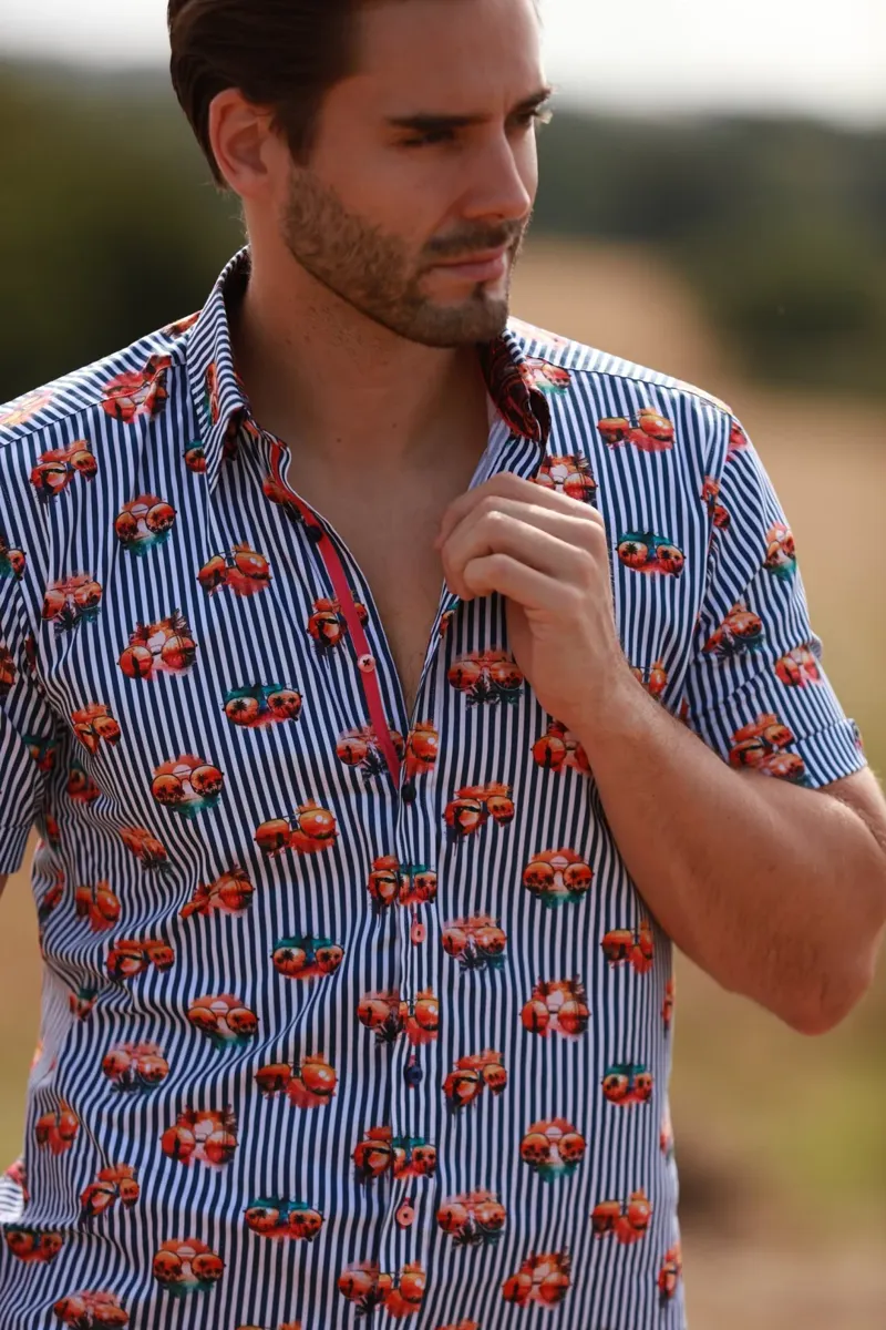 Claudio Lugli Tropical Visions Stripe Short Sleeve Shirt Navy -2