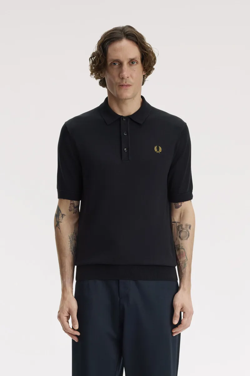Fred Perry Cotton Knitted Shirt Navy-1