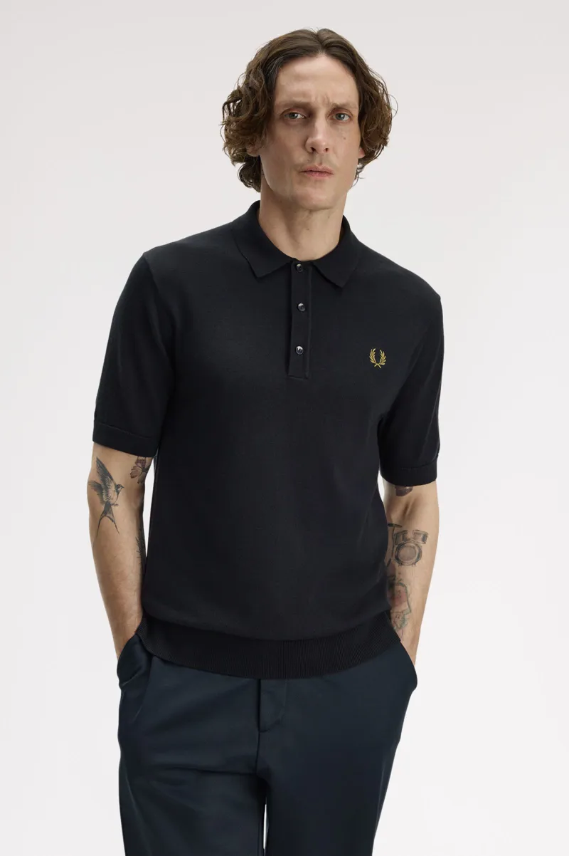 Fred Perry Cotton Knitted Shirt Navy-3
