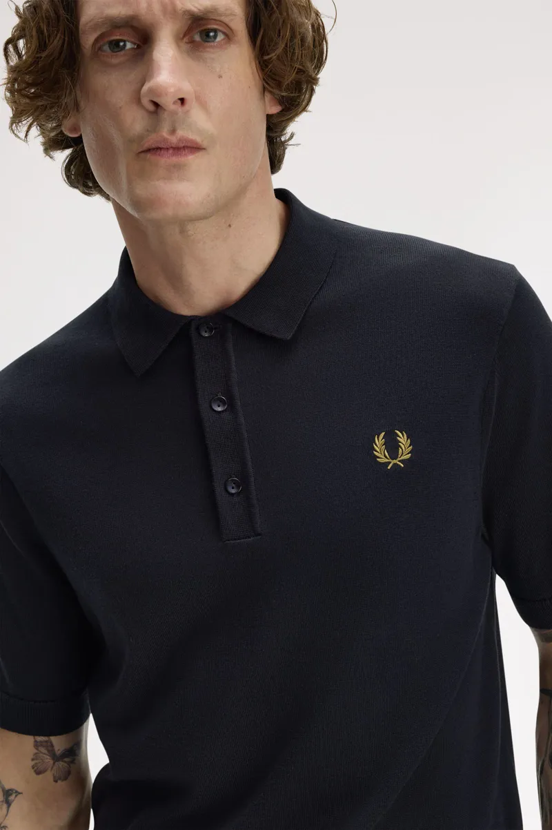 Fred Perry Cotton Knitted Shirt Navy-5