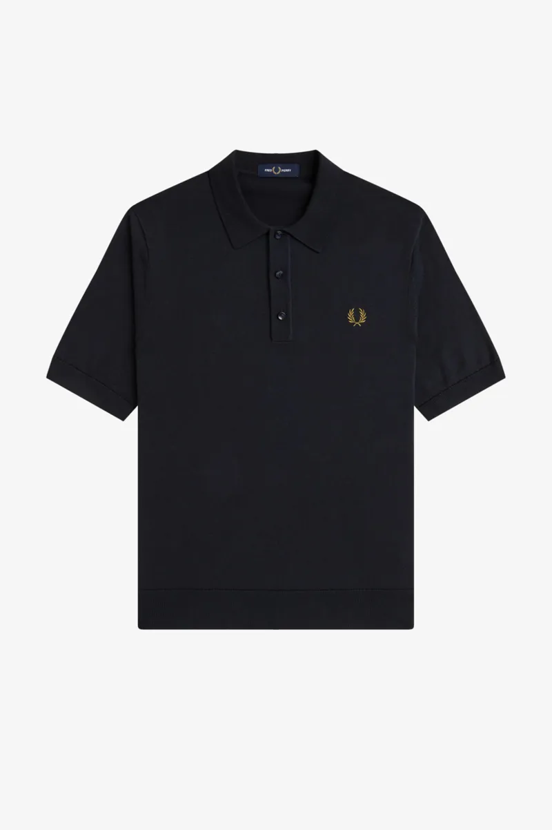 Fred Perry Cotton Knitted Shirt Navy