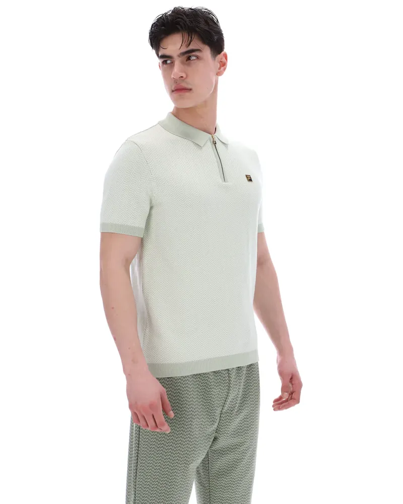Fila Marty Herringbone Zip Polo Sea Foam -3