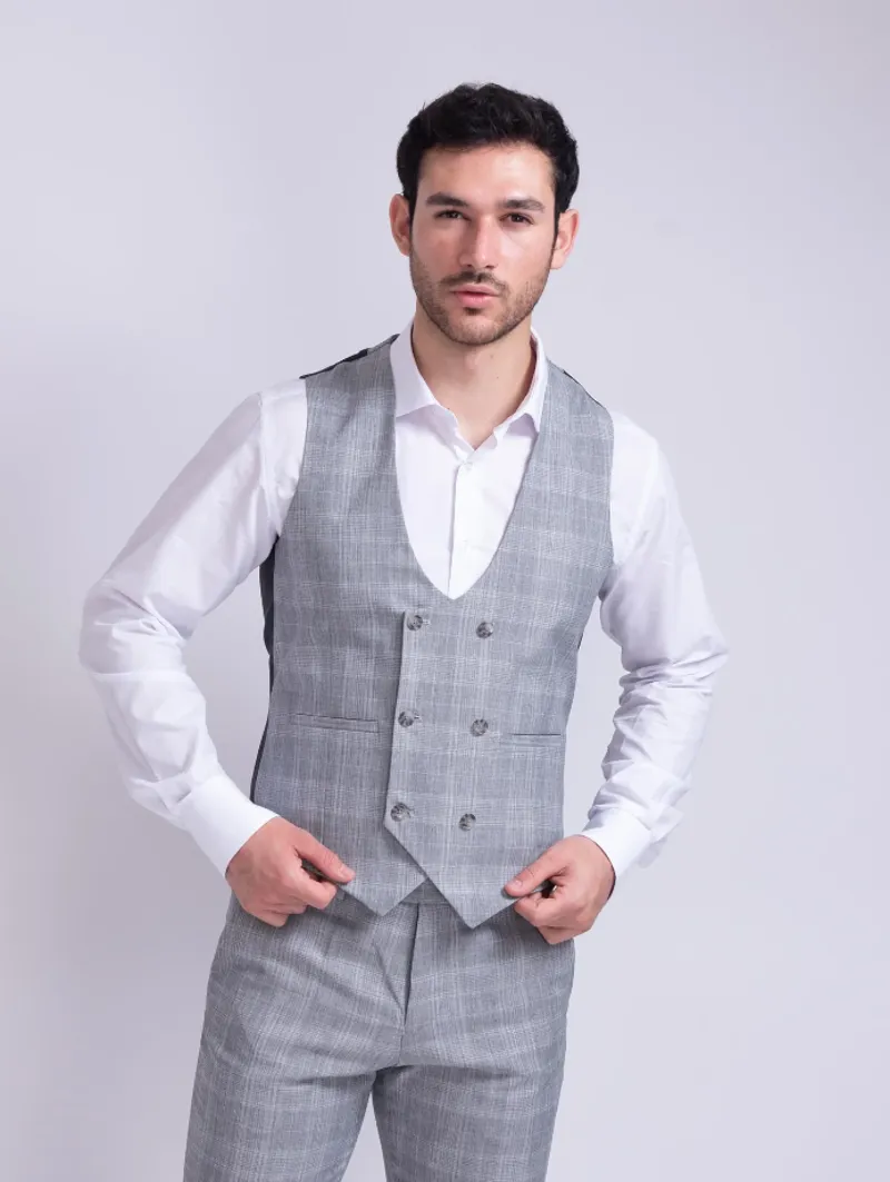Fratelli Prince of Wales Check Waistcoat Grey